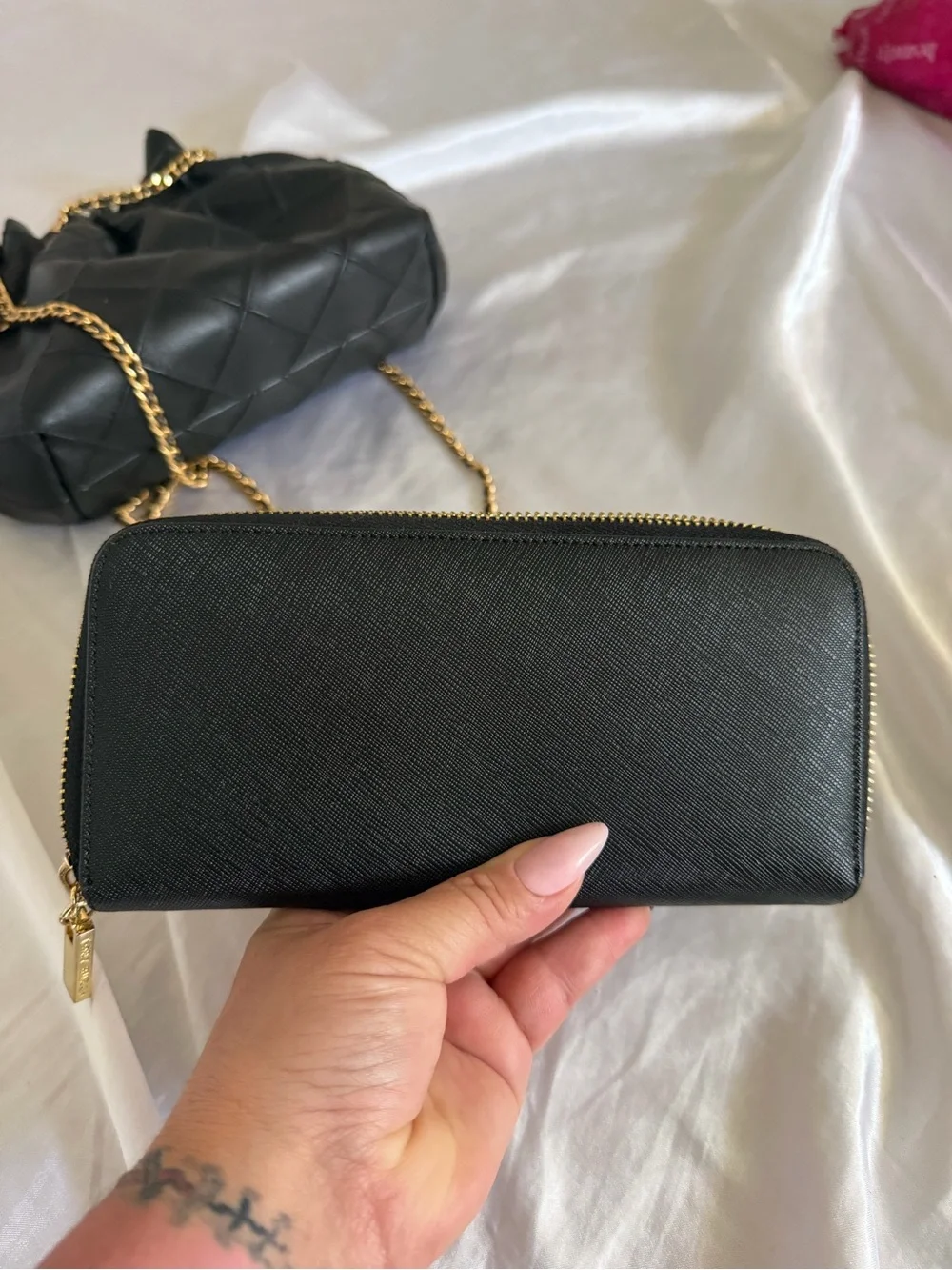 Tory Burch Black Quilted Mini Hobo with Gold Chain Hardware